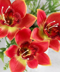 Umělá květina, orchidej Cattleya, sada 10 ks, 33x10 cm, plast, barva západ slunce, Dekorino UK20260023