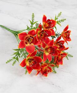 Umělá květina, orchidej Cattleya, sada 10 ks, 33x10 cm, plast, barva západ slunce, Dekorino UK20260023