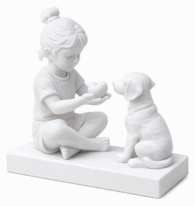 Soška, dekorativní, holčička a pes, 7x7 cm, pryskyřice, barva bílá, Dekorino SF20260012