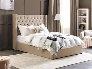 Sametová postel s úložným prostorem 140 x 200 cm béžová LUBBON