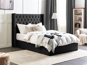 Sametová postel s úložným prostorem 140 x 200 cm černá LUBBON