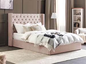 Sametová postel s úložným prostorem 180 x 200 cm růžová LUBBON