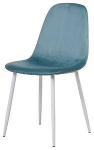 AUTRONIC Jídelní židle, potah modrá sametová látka, kovové nohy, bílý matný lak