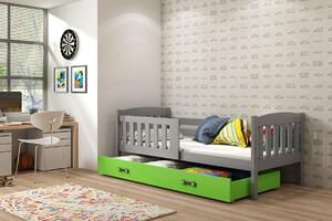 Dětská postel s úložným prostorem s matrací 90x200 BRIGID - grafit / zelená