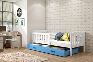 Dětská postel s úložným prostorem s matrací 90x200 BRIGID - bílá / modrá