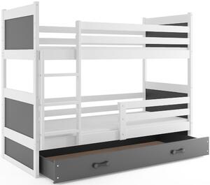 Dětská patrová postel s úložným prostorem bez matrace 80x160 FERGUS - bílá / grafit