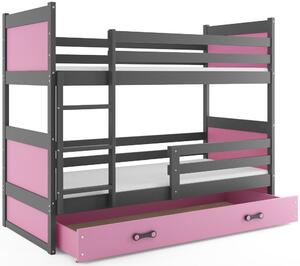 Dětská patrová postel s úložným prostorem bez matrace 80x160 FERGUS - grafit / růžová