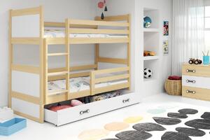 Dětská patrová postel s úložným prostorem bez matrace 80x160 FERGUS - borovice / bílá