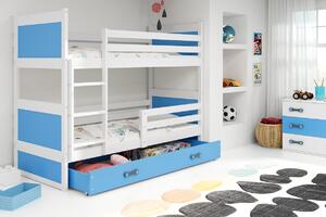 Dětská patrová postel s úložným prostorem bez matrace 80x160 FERGUS - bílá / modrá