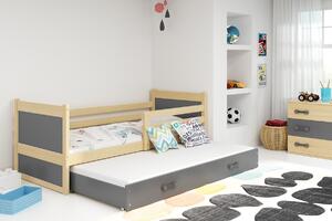Dětská postel s přistýlkou bez matrací 80x190 FERGUS - borovice / grafit