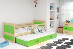 Dětská postel s přistýlkou bez matrací 80x190 FERGUS - borovice / zelená