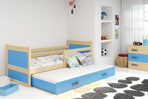 Dětská postel s přistýlkou bez matrací 80x190 FERGUS - borovice / modrá