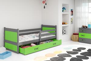 Dětská postel s úložným prostorem s matrací 90x200 FERGUS - grafit / zelená