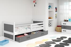 Dětská postel s úložným prostorem s matrací 90x200 FERGUS - bílá / grafit