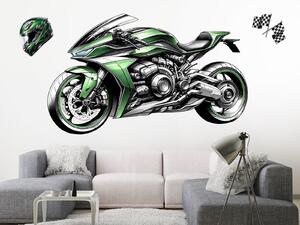 Zelená motorka textilní přelepitelná samolepka na zeď arch 46 x 28 cm