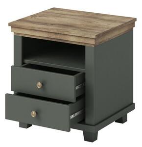 Šuplíkový noční stolek EROL - zelený / dub lefkas