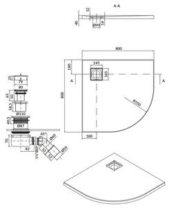 Cersanit Tako Slim, čtvrtkruhová sprchová vanička 80x80x4 cm + černý sifon, černá matná, S932-163