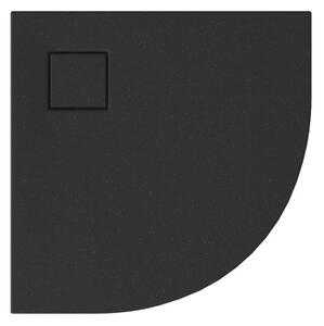 Cersanit Tako Slim, čtvrtkruhová sprchová vanička 80x80x4 cm + černý sifon, černá matná, S932-163