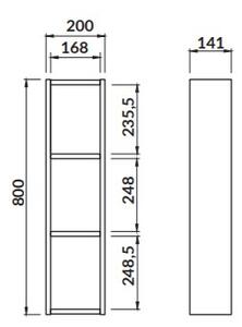 Cersanit Moduo, vysoká otevřená závěsná skříňka modulární 80x20x14 cm, dub, K116-023