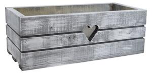 Dřevěný truhlík z masivu srdce – šedý s bílou patinou 40 cm