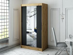 Šatní skříň s posuvnými dveřmi LURDES 2 - šířka 120 cm, dub artisan / černá