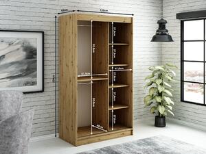 Šatní skříň s posuvnými dveřmi LURDES 2 - šířka 120 cm, dub artisan / černá