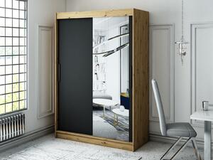 Šatní skříň s posuvnými dveřmi LURDES 3 - šířka 150 cm, dub artisan / černá
