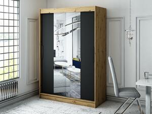Šatní skříň s posuvnými dveřmi LURDES 2 - šířka 150 cm, dub artisan / černá