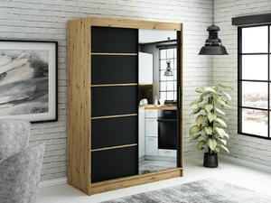 Zrcadlová skříň s posuvnými dveřmi LURDES 5 - šířka 150 cm, dub artisan / černá