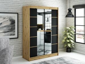 Zrcadlová skříň s posuvnými dveřmi LURDES 6 - šířka 150 cm, dub artisan / černá