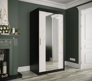 Zrcadlová skříň s posuvnými dveřmi MAREILLE 2 - šířka 100 cm, černá / bílý mramor