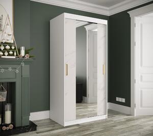 Zrcadlová skříň s posuvnými dveřmi MAREILLE 2 - šířka 100 cm, bílá / bílý mramor