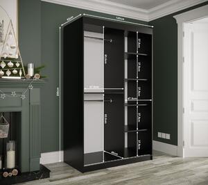 Šatní skříň s posuvnými dveřmi a zrcadly MAREILLE 4 - šířka 120 cm, bílá / černý mramor