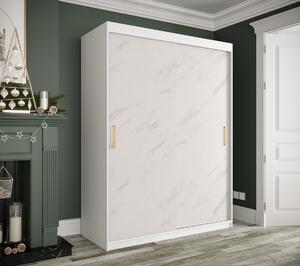 Skříň s posuvnými dveřmi MAREILLE 1 - šířka 150 cm, bílá / bílý mramor