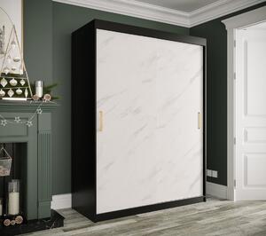 Skříň s posuvnými dveřmi MAREILLE 1 - šířka 150 cm, černá / bílý mramor