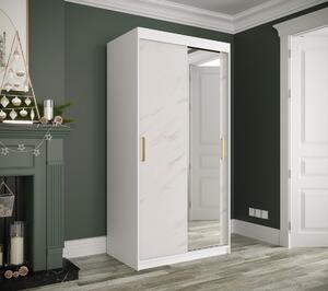 Zrcadlová skříň s posuvnými dveřmi MAREILLE 3 - šířka 100 cm, bílá / bílý mramor