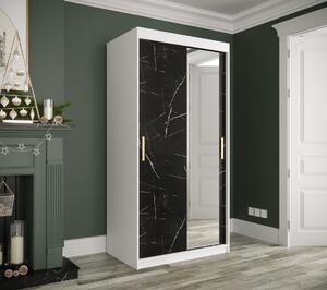 Zrcadlová skříň s posuvnými dveřmi MAREILLE 3 - šířka 100 cm, bílá / černý mramor