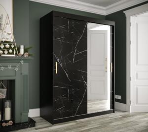 Zrcadlová skříň s posuvnými dveřmi MAREILLE 3 - šířka 150 cm, černá / černý mramor