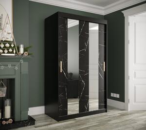 Šatní skříň s posuvnými dveřmi a zrcadly MAREILLE 4 - šířka 120 cm, černá / černý mramor