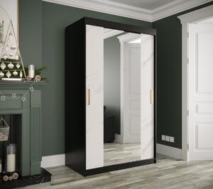 Zrcadlová skříň s posuvnými dveřmi MAREILLE 2 - šířka 120 cm, černá / bílý mramor