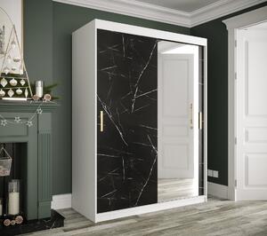Zrcadlová skříň s posuvnými dveřmi MAREILLE 3 - šířka 150 cm, bílá / černý mramor