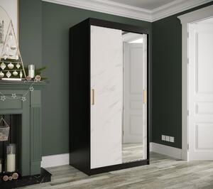 Zrcadlová skříň s posuvnými dveřmi MAREILLE 3 - šířka 100 cm, černá / bílý mramor