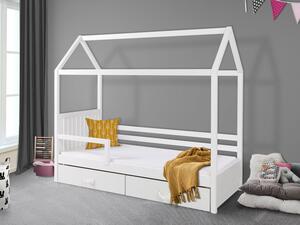 Dětská postel domeček se zábranou 80x180 NEBRA - bílá