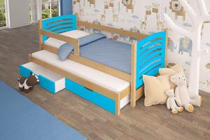 Dětská postel s přistýlkou KALA 2 - 75x180, borovice / modrá