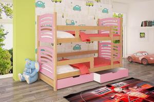 Patrová postel s úložným prostorem KALA 2 - 75x180, borovice / růžová