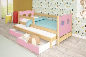 Dětská postel s přistýlkou KALA 1 - 75x180, borovice / růžová
