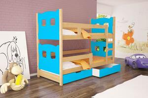 Patrová postel s úložným prostorem KALA 1 - 75x180, borovice / modrá