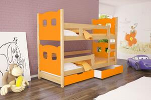 Patrová postel s úložným prostorem KALA 1 - 75x180, borovice / oranžová