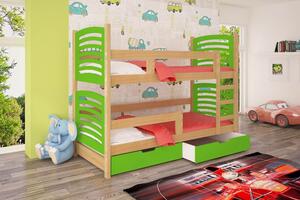 Patrová postel s úložným prostorem KALA 2 - 75x180, borovice / zelená