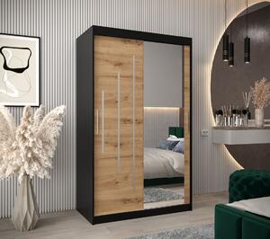 Šatní skříň se zrcadlem MILADA - šířka 120 cm, černá / dub artisan
